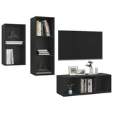 NNEVL 3 Piece TV Cabinet Set Black Chipboard