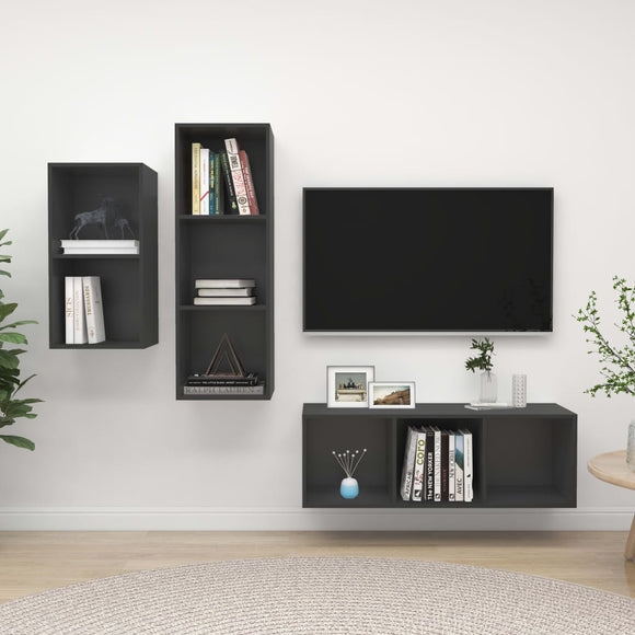 NNEVL 3 Piece TV Cabinet Set Grey Chipboard