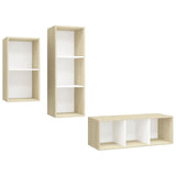 NNEVL 3 Piece TV Cabinet Set White and Sonoma Oak Chipboard