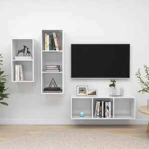 NNEVL 3 Piece TV Cabinet Set High Gloss White Chipboard