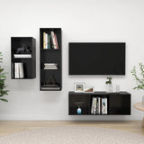 NNEVL 3 Piece TV Cabinet Set High Gloss Black Chipboard