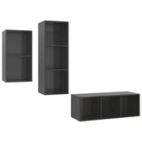 NNEVL 3 Piece TV Cabinet Set High Gloss Grey Chipboard