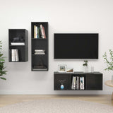 NNEVL 3 Piece TV Cabinet Set High Gloss Grey Chipboard