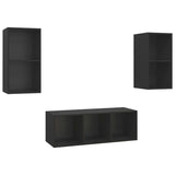 NNEVL 3 Piece TV Cabinet Set Black Chipboard