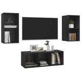 NNEVL 3 Piece TV Cabinet Set Black Chipboard