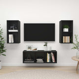 NNEVL 3 Piece TV Cabinet Set Black Chipboard