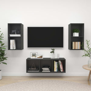 NNEVL 3 Piece TV Cabinet Set Grey Chipboard