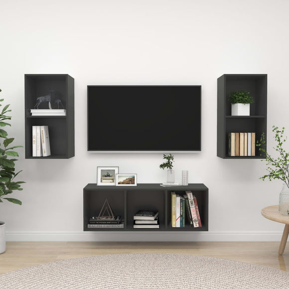 NNEVL 3 Piece TV Cabinet Set Grey Chipboard