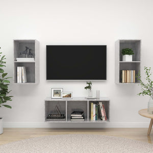 NNEVL 3 Piece TV Cabinet Set Concrete Grey Chipboard
