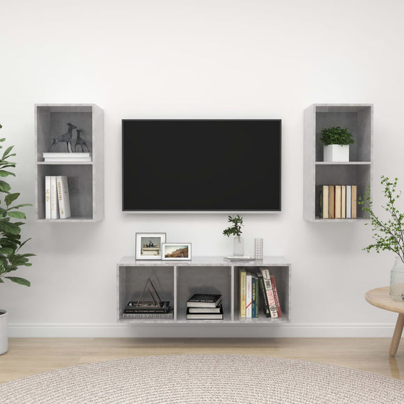 NNEVL 3 Piece TV Cabinet Set Concrete Grey Chipboard