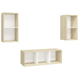 NNEVL 3 Piece TV Cabinet Set White and Sonoma Oak Chipboard