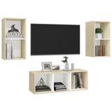 NNEVL 3 Piece TV Cabinet Set White and Sonoma Oak Chipboard