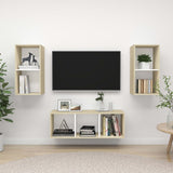 NNEVL 3 Piece TV Cabinet Set White and Sonoma Oak Chipboard