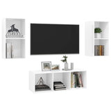 NNEVL 3 Piece TV Cabinet Set High Gloss White Chipboard