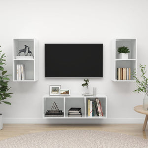 NNEVL 3 Piece TV Cabinet Set High Gloss White Chipboard