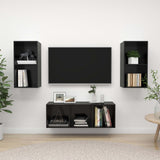 NNEVL 3 Piece TV Cabinet Set High Gloss Black Chipboard