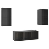 NNEVL 3 Piece TV Cabinet Set High Gloss Grey Chipboard