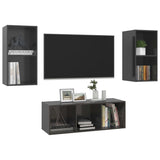 NNEVL 3 Piece TV Cabinet Set High Gloss Grey Chipboard