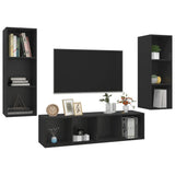 NNEVL 3 Piece TV Cabinet Set Black Chipboard