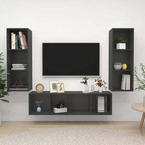 NNEVL 3 Piece TV Cabinet Set Grey Chipboard