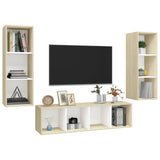 NNEVL 3 Piece TV Cabinet Set White and Sonoma Oak Chipboard