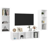 NNEVL 3 Piece TV Cabinet Set High Gloss White Chipboard