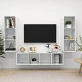 NNEVL 3 Piece TV Cabinet Set High Gloss White Chipboard