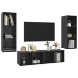 NNEVL 3 Piece TV Cabinet Set High Gloss Black Chipboard
