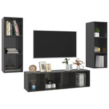 NNEVL 3 Piece TV Cabinet Set High Gloss Grey Chipboard