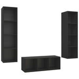 NNEVL 3 Piece TV Cabinet Set Black Chipboard