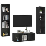 NNEVL 3 Piece TV Cabinet Set Black Chipboard