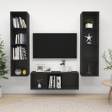 NNEVL 3 Piece TV Cabinet Set Black Chipboard