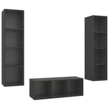 NNEVL 3 Piece TV Cabinet Set Grey Chipboard