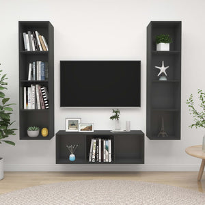 NNEVL 3 Piece TV Cabinet Set Grey Chipboard