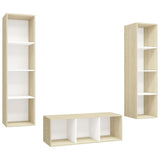 NNEVL 3 Piece TV Cabinet Set White and Sonoma Oak Chipboard