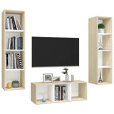 NNEVL 3 Piece TV Cabinet Set White and Sonoma Oak Chipboard