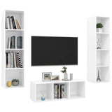 NNEVL 3 Piece TV Cabinet Set High Gloss White Chipboard