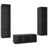 NNEVL 3 Piece TV Cabinet Set High Gloss Black Chipboard