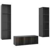 NNEVL 3 Piece TV Cabinet Set High Gloss Grey Chipboard