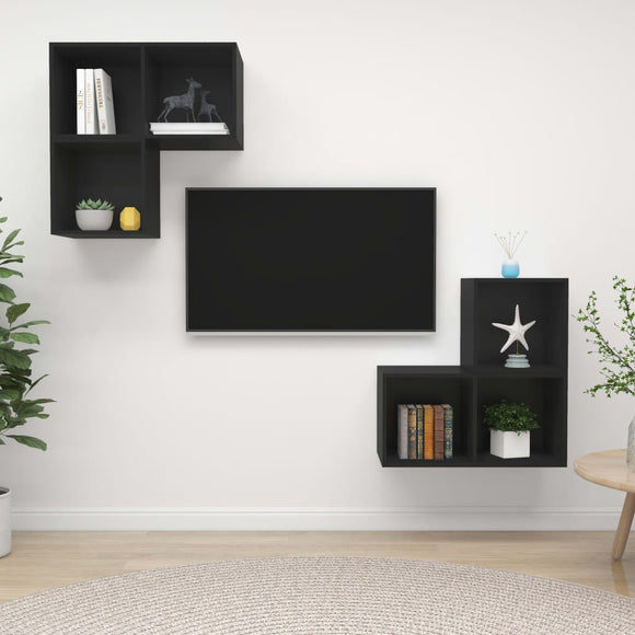 NNEVL 4 Piece TV Cabinet Set Black Chipboard