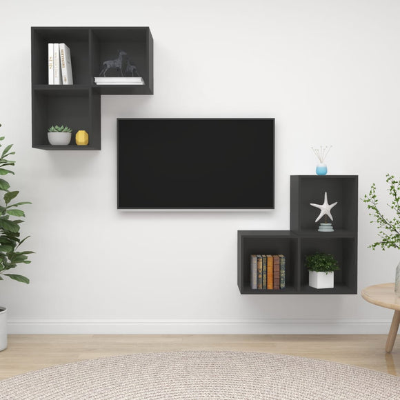 NNEVL 4 Piece TV Cabinet Set Grey Chipboard