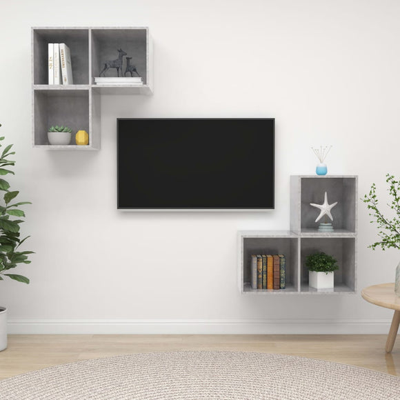 NNEVL 4 Piece TV Cabinet Set Concrete Grey Chipboard