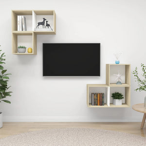 NNEVL 4 Piece TV Cabinet Set White and Sonoma Oak Chipboard