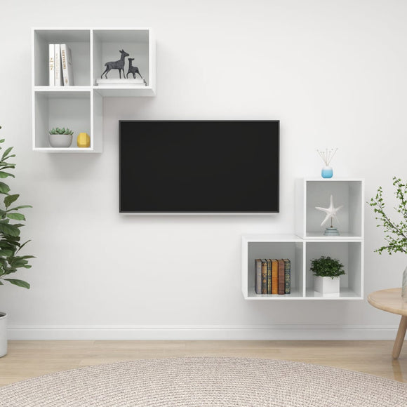NNEVL 4 Piece TV Cabinet Set High Gloss White Chipboard
