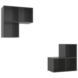 NNEVL 4 Piece TV Cabinet Set High Gloss Grey Chipboard