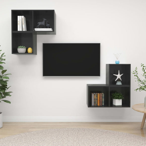 NNEVL 4 Piece TV Cabinet Set High Gloss Grey Chipboard