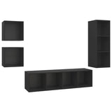 NNEVL 4 Piece TV Cabinet Set Black Chipboard