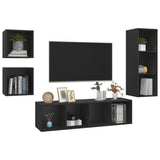 NNEVL 4 Piece TV Cabinet Set Black Chipboard