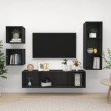 NNEVL 4 Piece TV Cabinet Set Black Chipboard