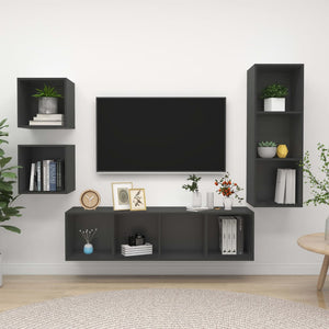 NNEVL 4 Piece TV Cabinet Set Grey Chipboard